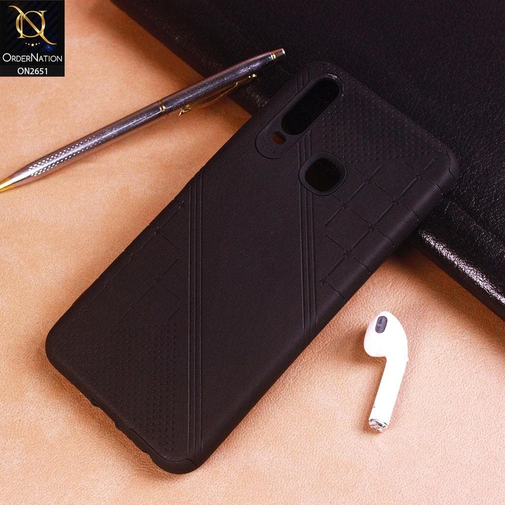 Vivo Y11 2019 Cover - Black - Soft Stylish Leather Look Curved Line Case