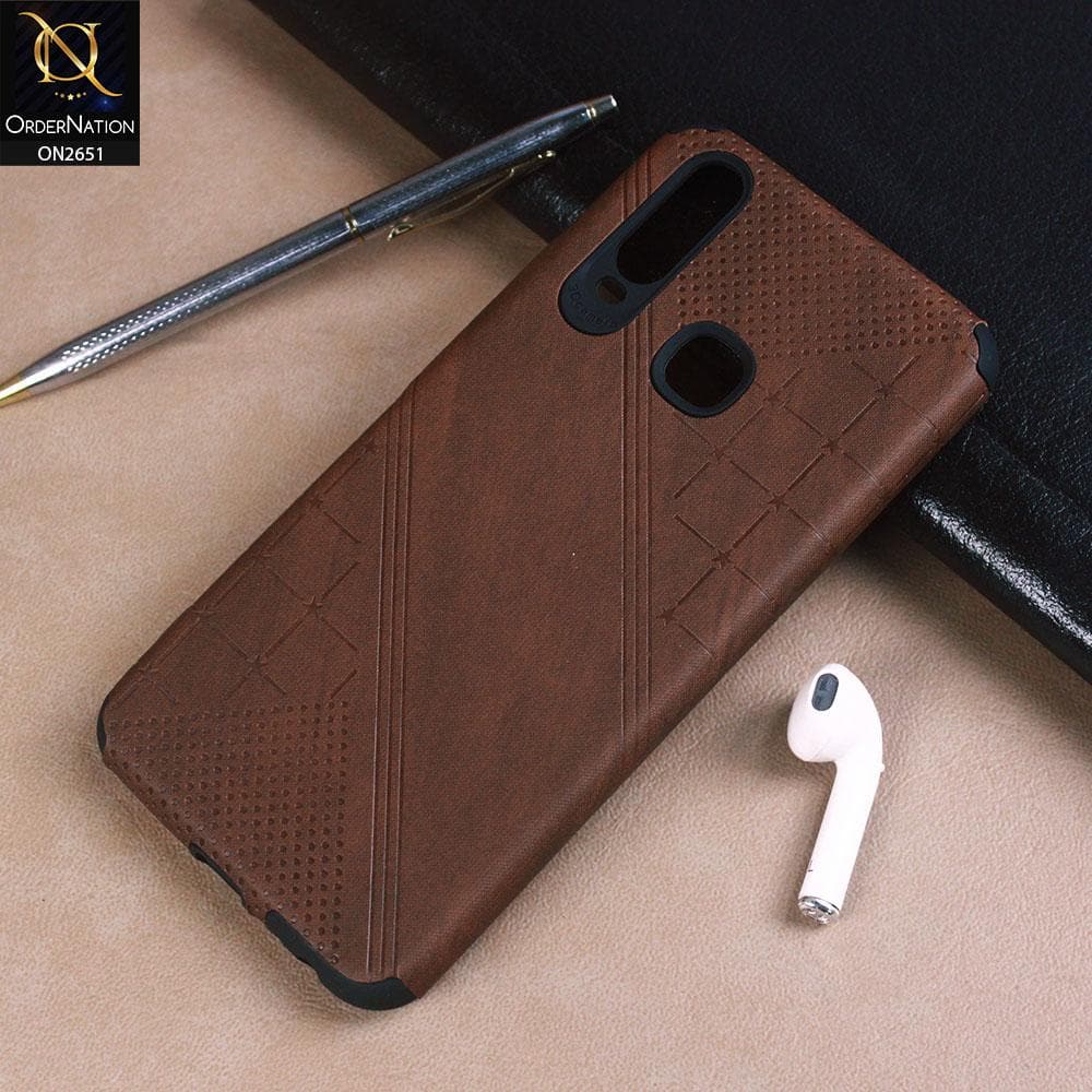Vivo Y11 2019 Cover - Brown - Soft Stylish Leather Look Curved Line Case
