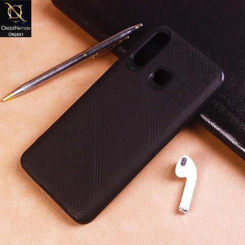 Vivo Y19 Cover - Black - Soft Stylish Leather Look Curved Line Case