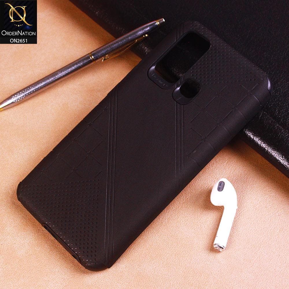 Vivo Y50 Cover - Black - Soft Stylish Leather Look Curved Line Case