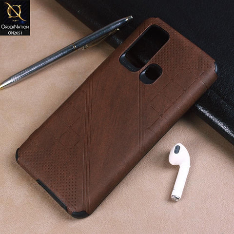 Vivo Y30 Cover - Brown - Soft Stylish Leather Look Curved Line Case