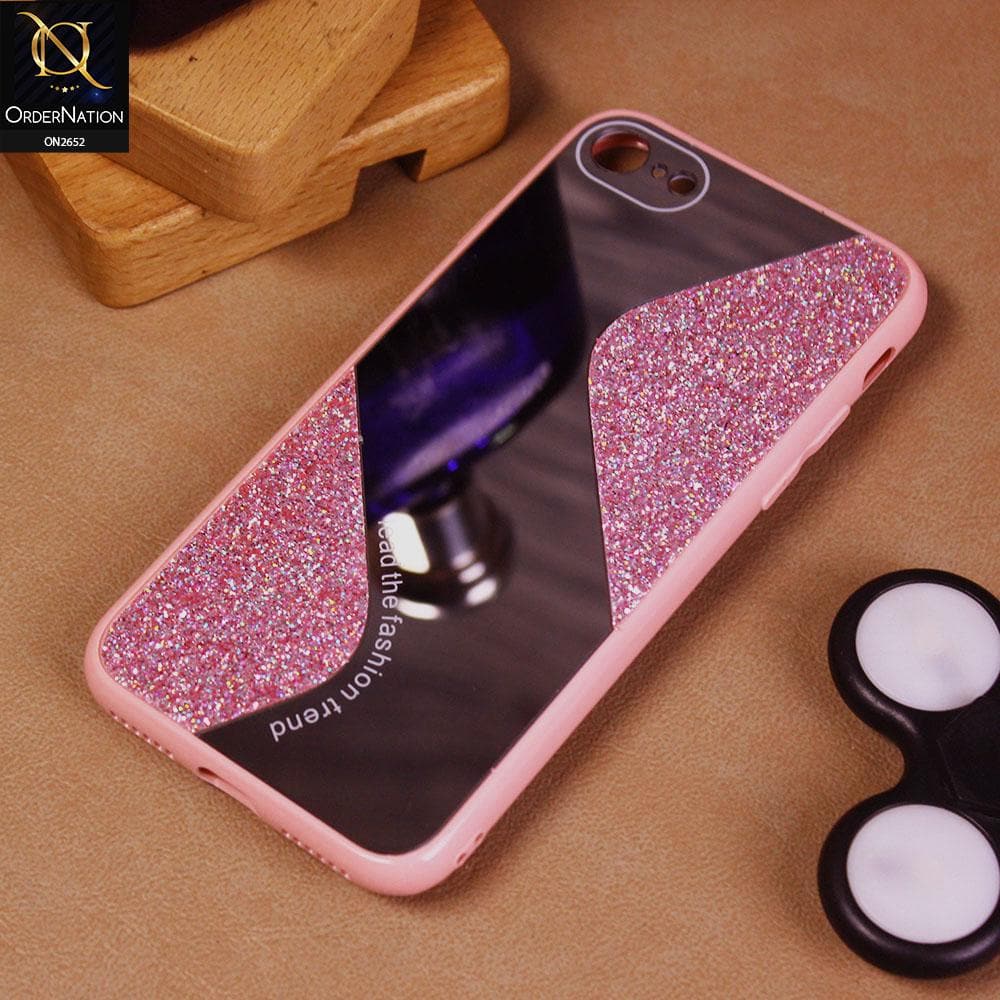 iPhone 8 / 7 Cover - Pink - New Stylish Ziggy Mirror Not Moving Glitter Soft Case