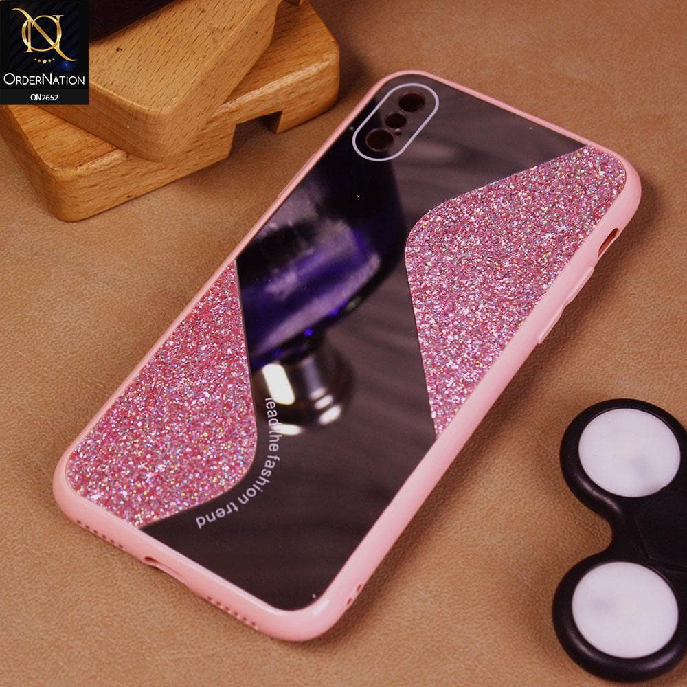 iPhone XS / X Cover - Pink - New Stylish Ziggy Mirror Not Moving Glitter Soft Case