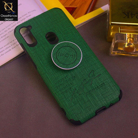 Samsung Galaxy M11 Cover - Green - New Stylish Febric Texture Case with Holder