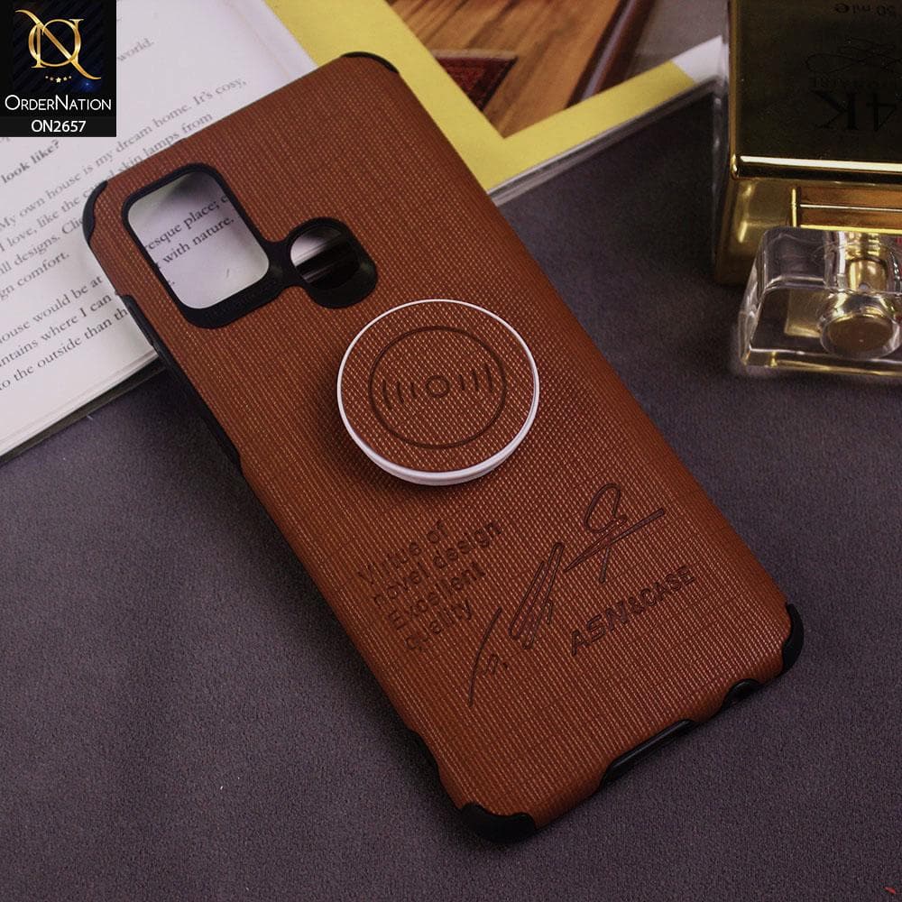 Samsung Galaxy A21s Cover - Brown - New Stylish Febric Texture Case with Holder