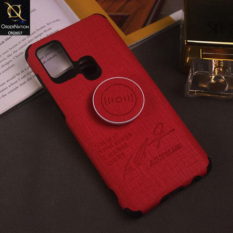 Samsung Galaxy A21s Cover - Red - New Stylish Febric Texture Case with Holder