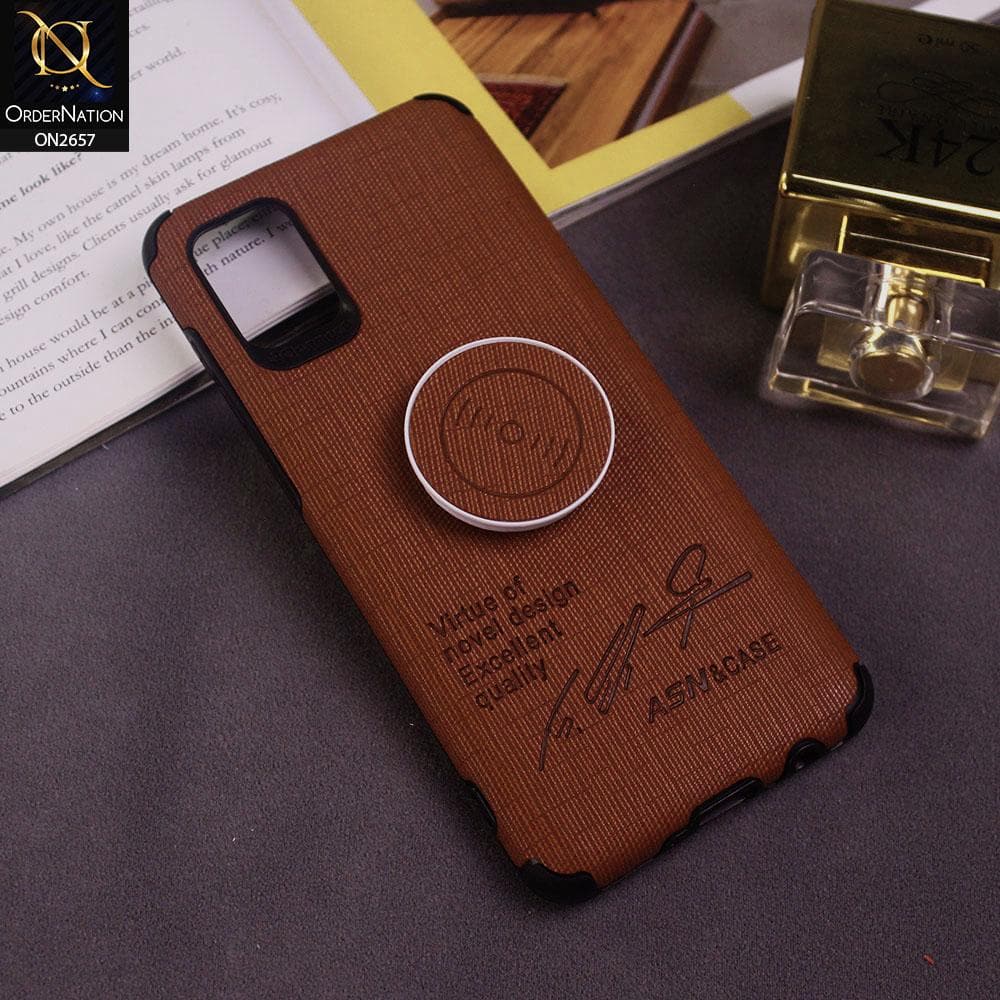 Samsung Galaxy A31 Cover - Brown - New Stylish Fabric Texture Case with Holder