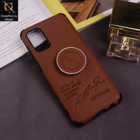 Samsung Galaxy A31 Cover - Brown - New Stylish Fabric Texture Case with Holder