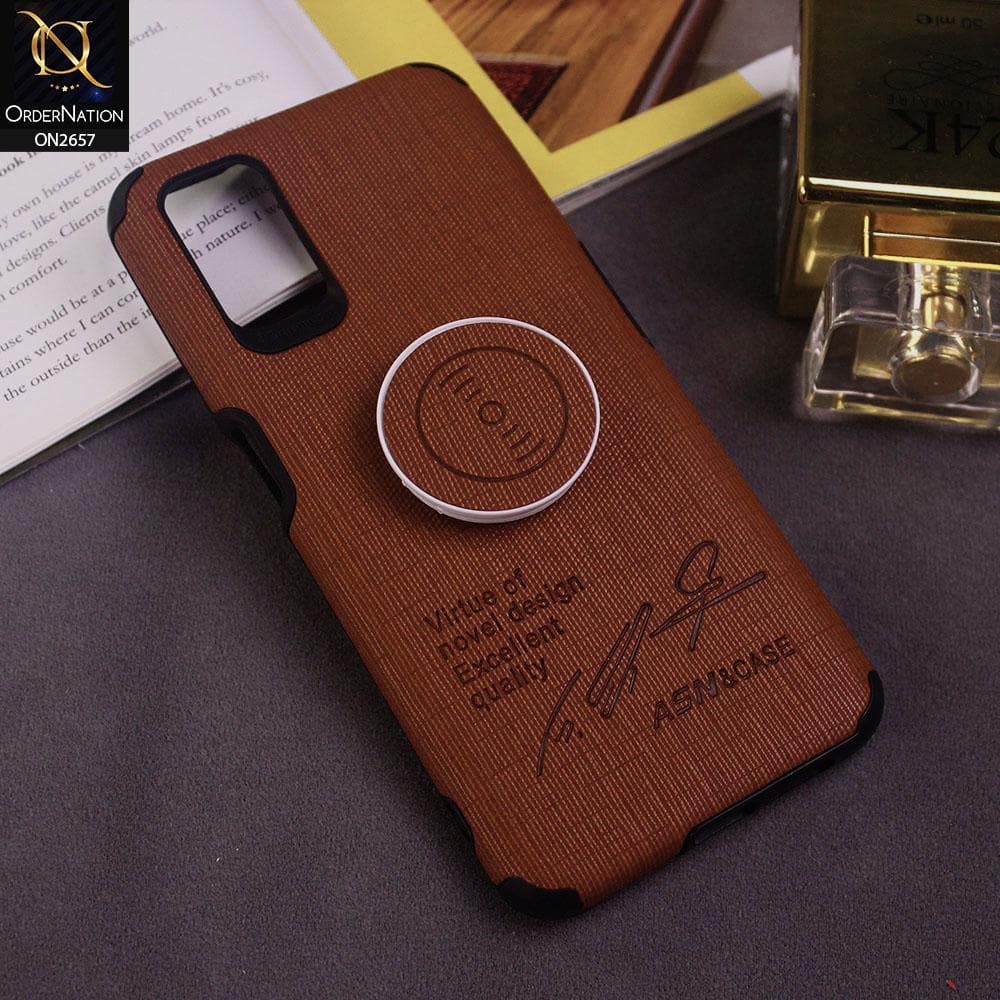 Oppo A72 Cover - Brown - New Stylish Febric Texture Case with Holder