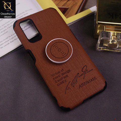Oppo A72 Cover - Brown - New Stylish Febric Texture Case with Holder