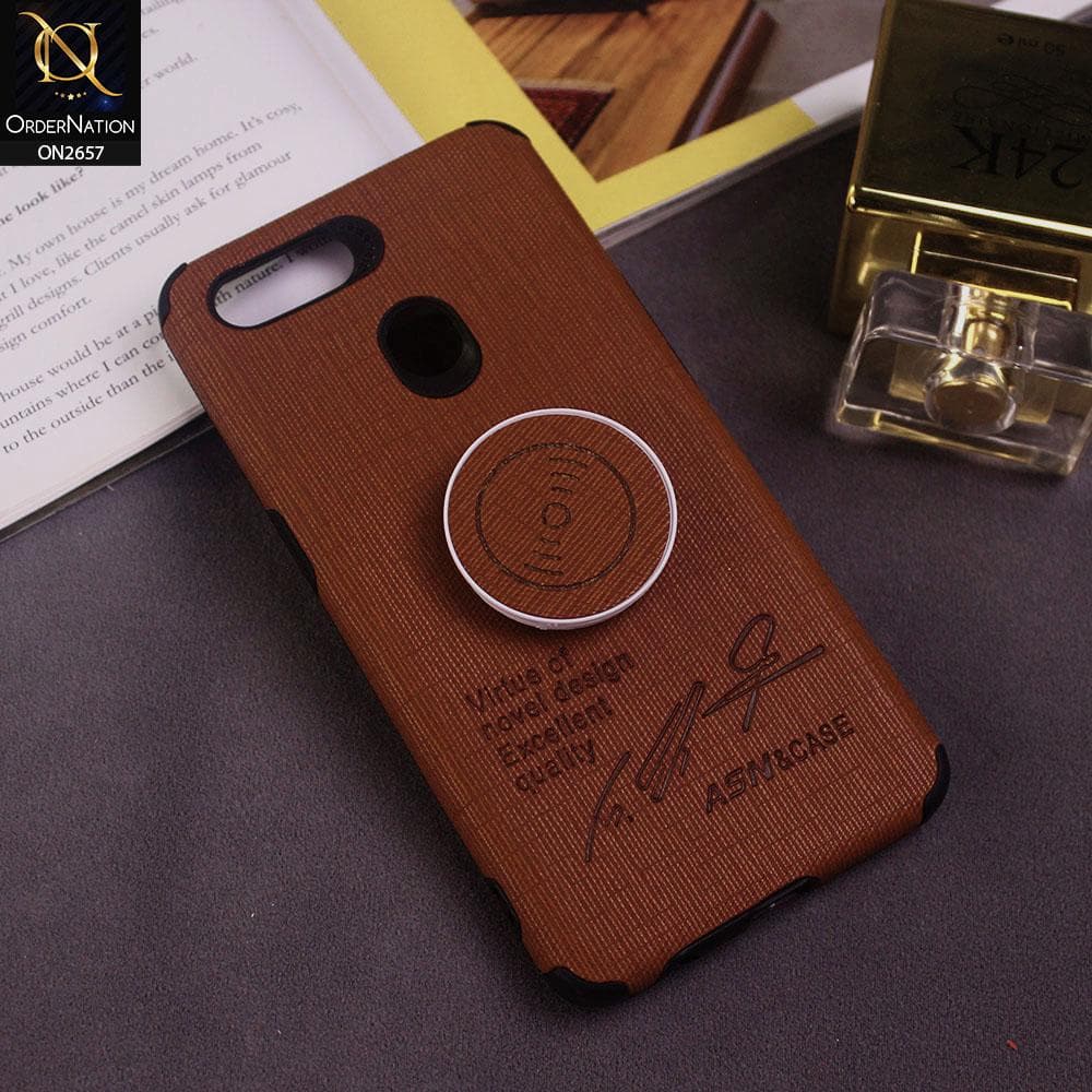 Oppo A5s Cover - Brown - New Stylish Fabric Texture Case with Holder