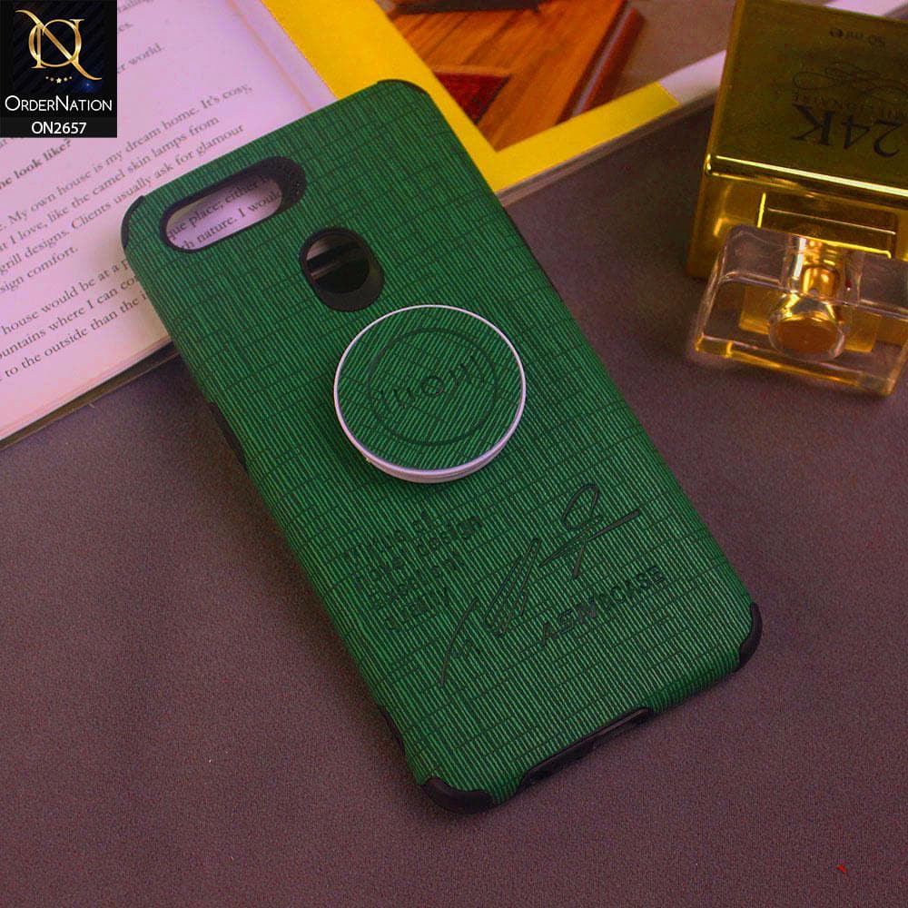 Oppo A12 Cover - Green - New Stylish Fabric Texture Case with Holder
