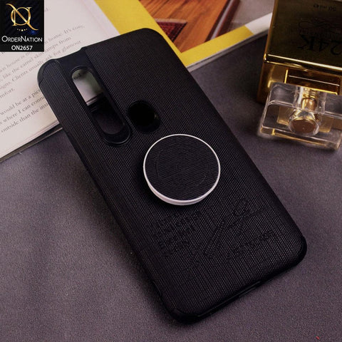 Tecno Camon 15 Pro Cover - Black - New Stylish Febric Texture Case with Holder
