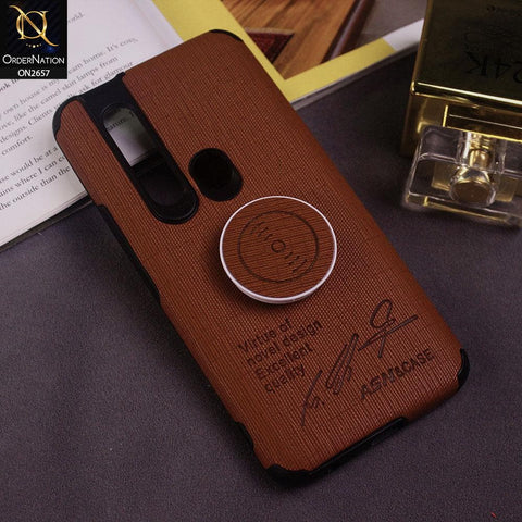 Tecno Camon 15 Premier Cover - Brown - New Stylish Febric Texture Case with Holder