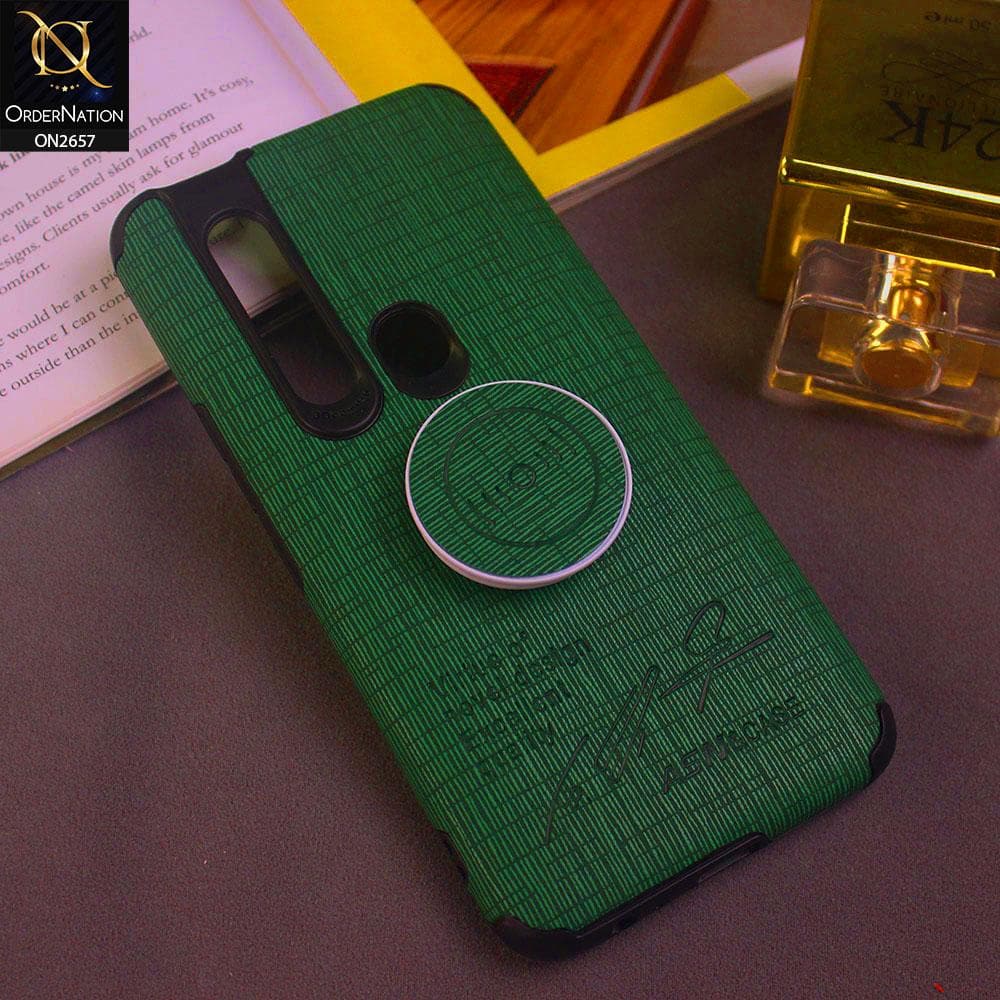 Tecno Camon 15 Premier Cover - Green - New Stylish Febric Texture Case with Holder