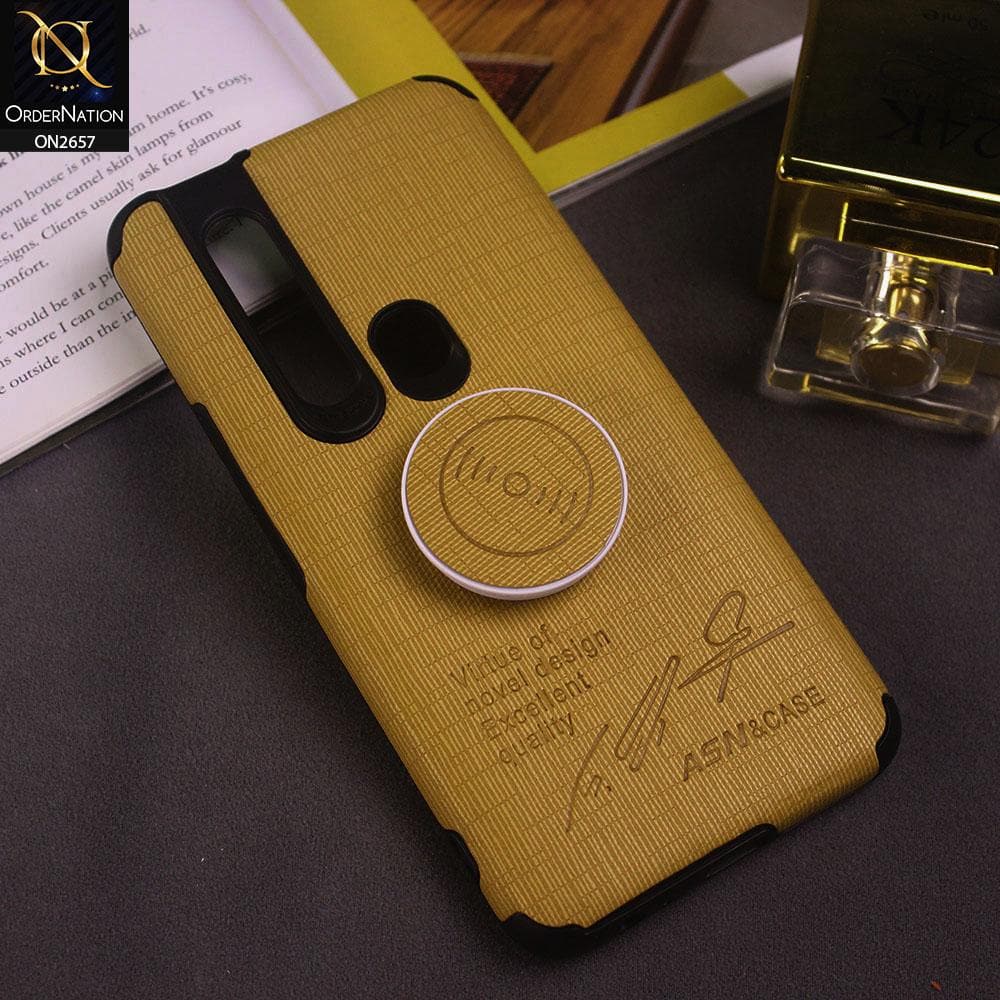 Tecno Camon 15 Premier Cover - Yellow - New Stylish Febric Texture Case with Holder