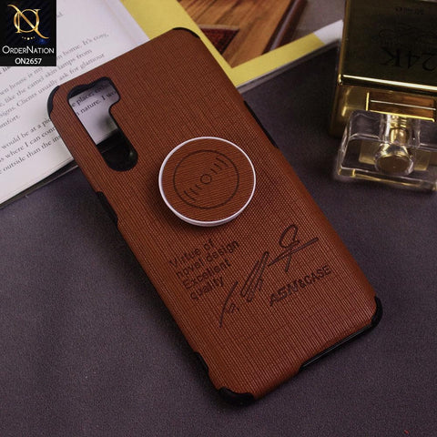 Oppo A91 Cover - Brown - New Stylish Fabric Texture Case with Holder