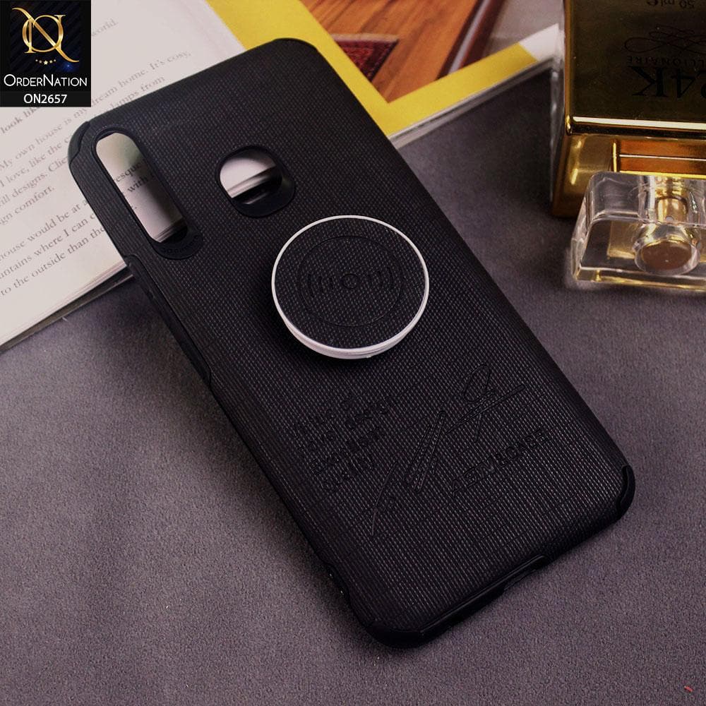 Realme 5i Cover - Black - New Stylish Febric Texture Case with Holder