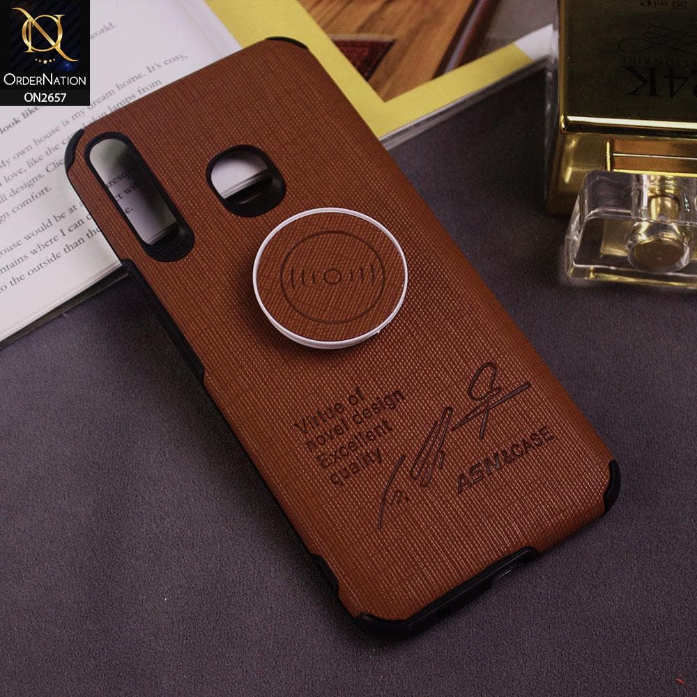 Realme 5 Cover - Brown - New Stylish Febric Texture Case with Holder