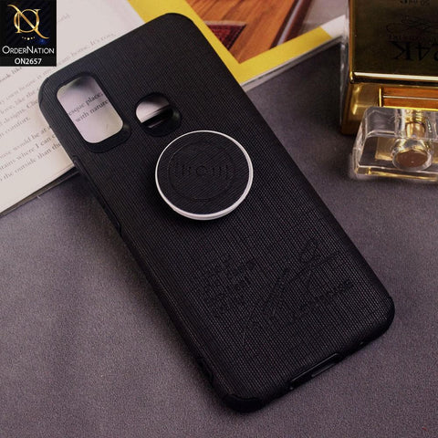 Infinix Hot 9 Play Cover - Black - New Stylish Fabric Texture Case with Holder