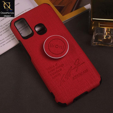 Infinix Hot 9 Play Cover - Red - New Stylish Fabric Texture Case with Holder