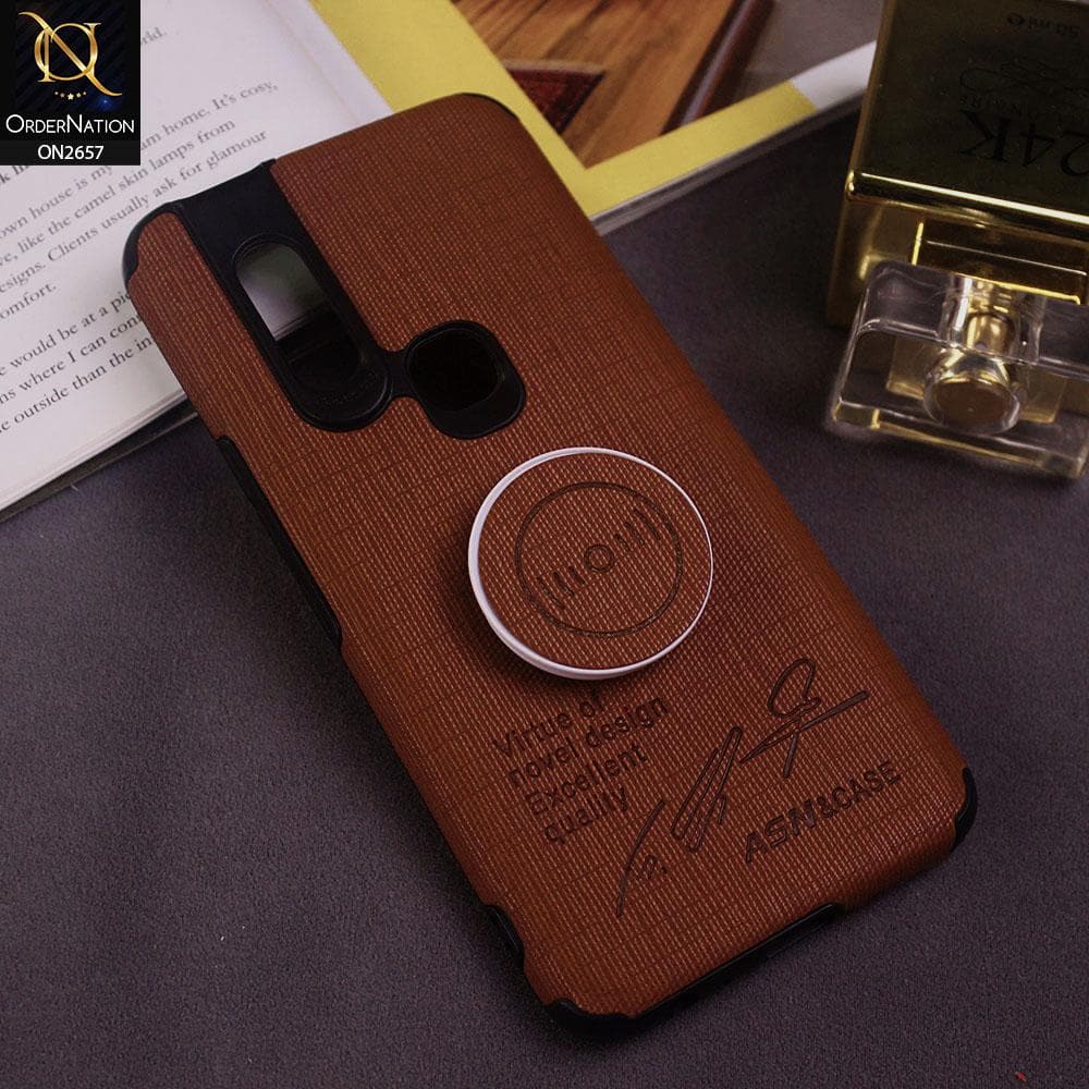 Infinix S5 Pro Cover - Brown - New Stylish Febric Texture Case with Holder