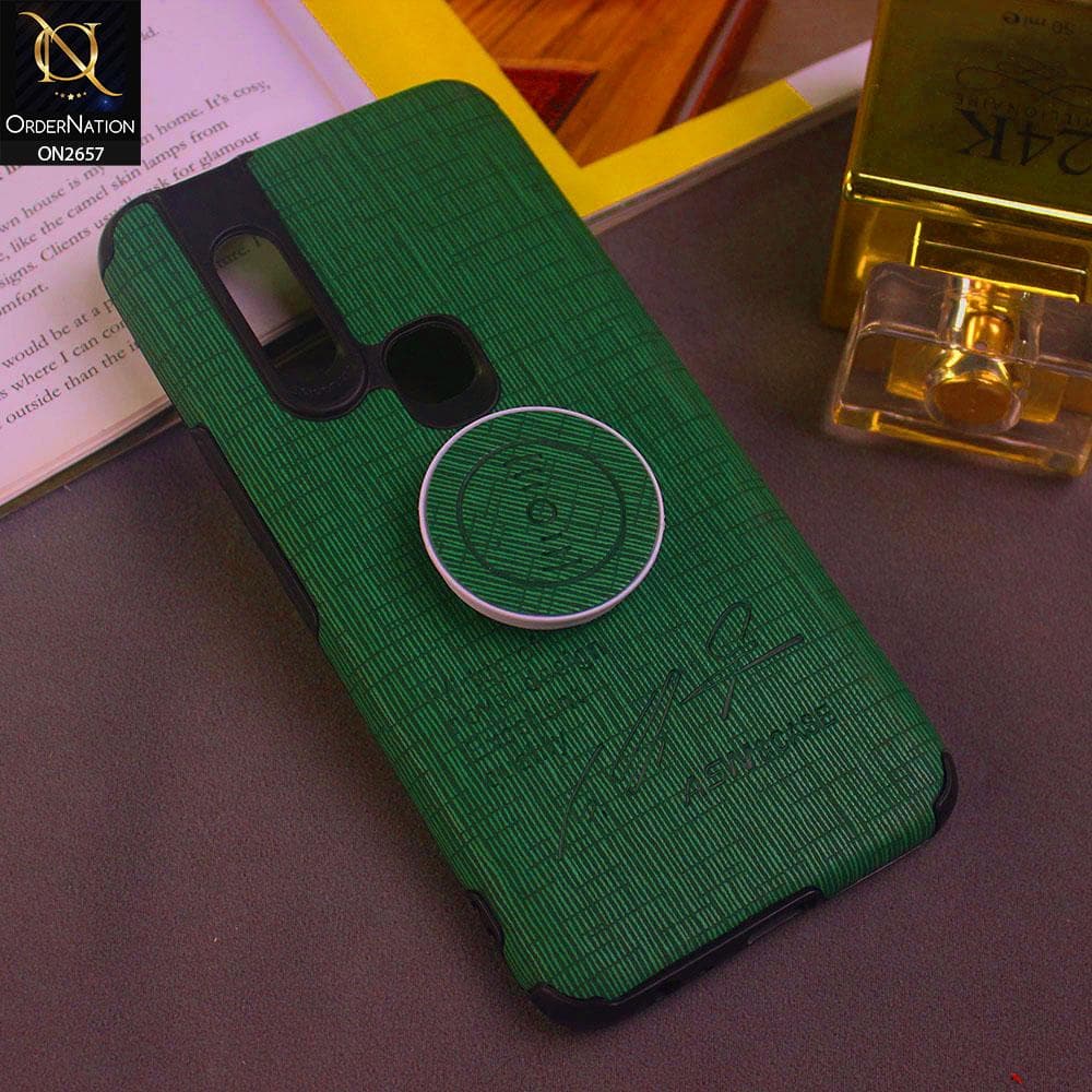 Infinix S5 Pro Cover - Green - New Stylish Febric Texture Case with Holder