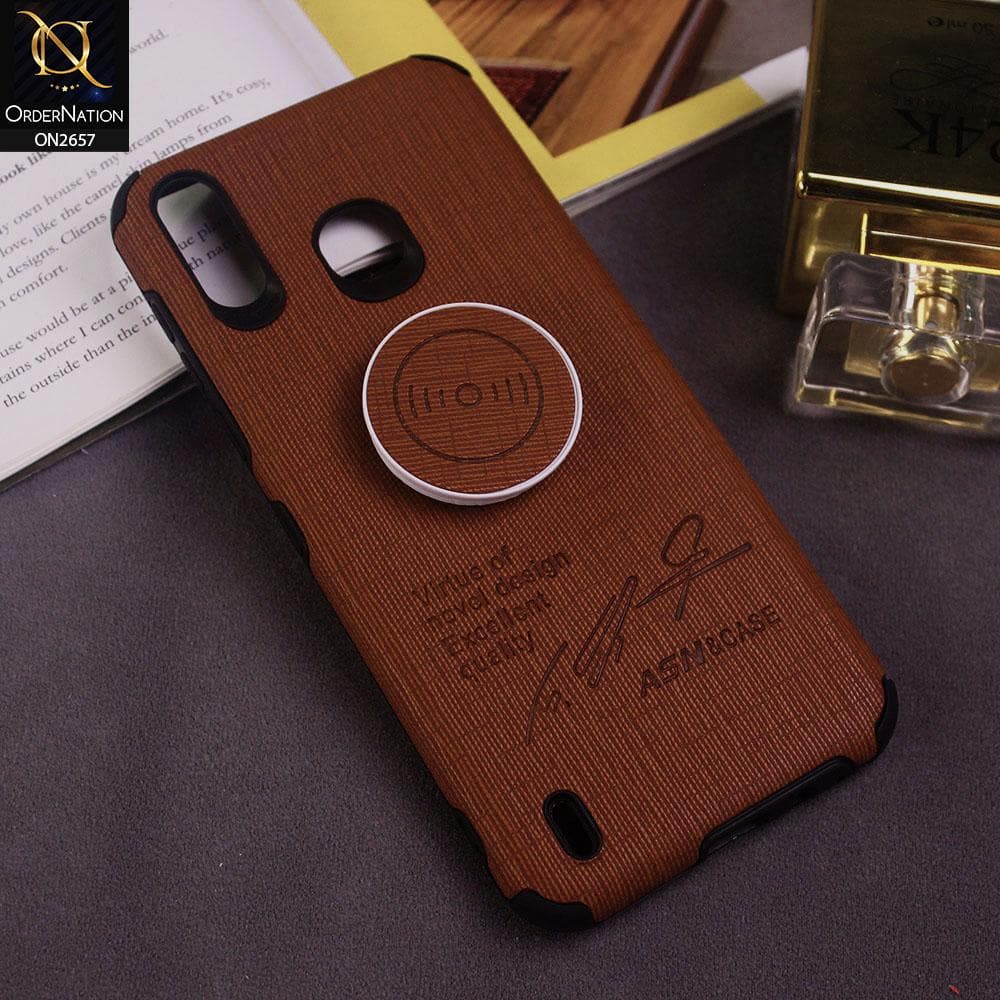 Infinix Smart 4 Cover - Brown - New Stylish Febric Texture Case with Holder