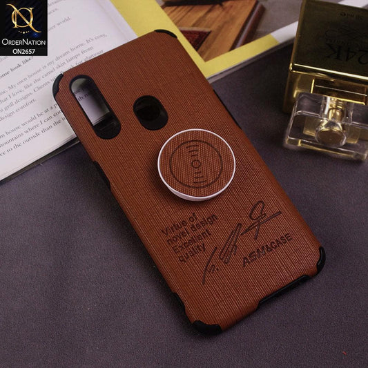 Oppo A8 Cover - Brown - New Stylish Febric Texture Case with Holder