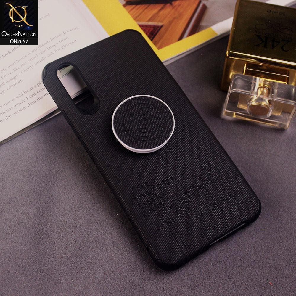 Vivo S1 Cover - Black - New Stylish Febric Texture Case with Holder