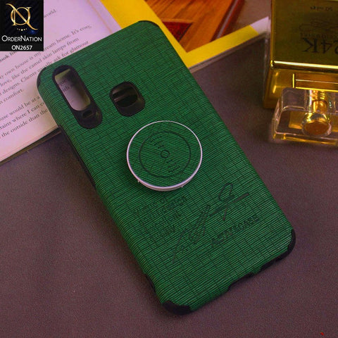 Vivo Y17 Cover - Green - New Stylish Fabric Texture Case with Holder
