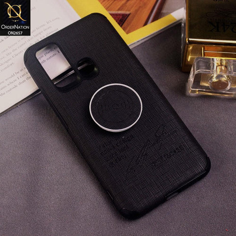 Vivo Y30 Cover - Black - New Stylish Febric Texture Case with Holder