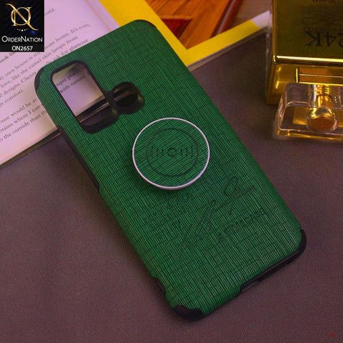 Vivo Y50 Cover - Green - New Stylish Febric Texture Case with Holder