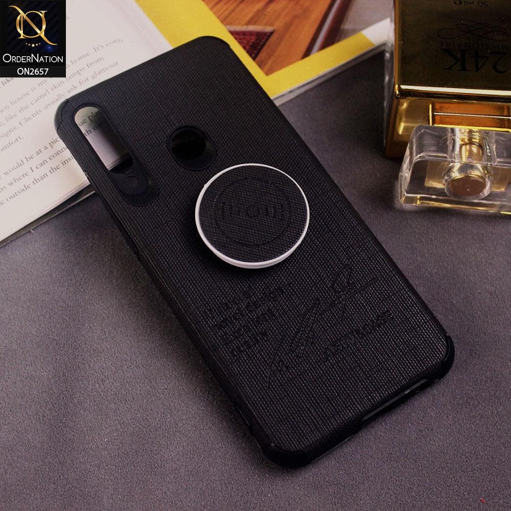 Huawei Y6p Cover - Black - New Stylish Fabric Texture Case with Holder