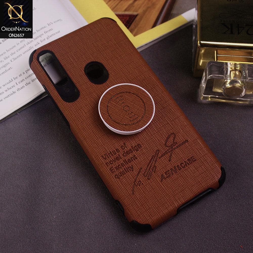 Huawei Y6p Cover - Brown - New Stylish Fabric Texture Case with Holder