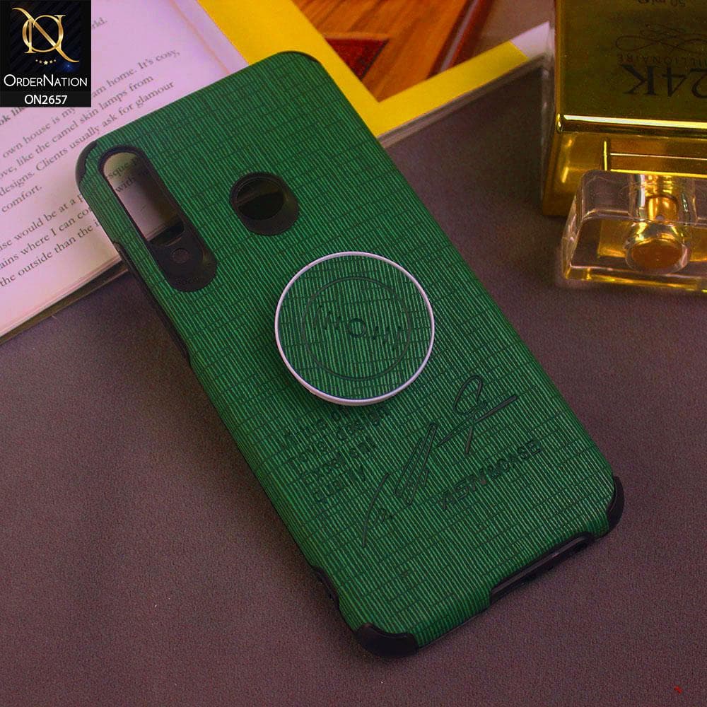 Huawei Y6p Cover - Green - New Stylish Fabric Texture Case with Holder