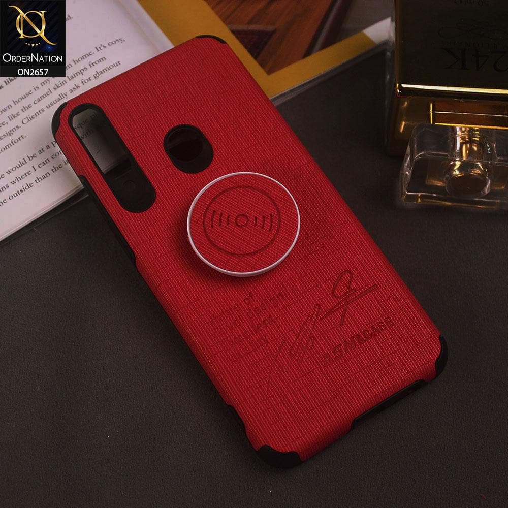 Huawei Y6p Cover - Red - New Stylish Fabric Texture Case with Holder