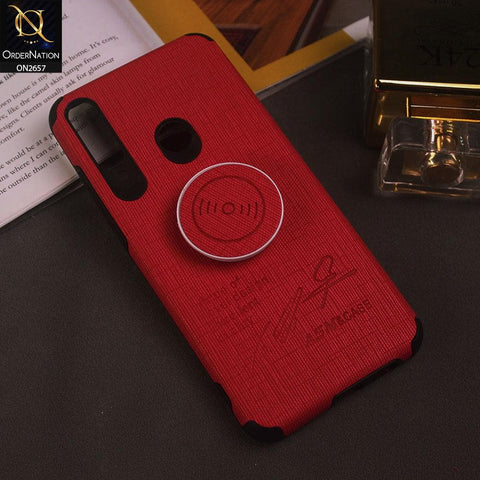 Huawei Y6p Cover - Red - New Stylish Fabric Texture Case with Holder