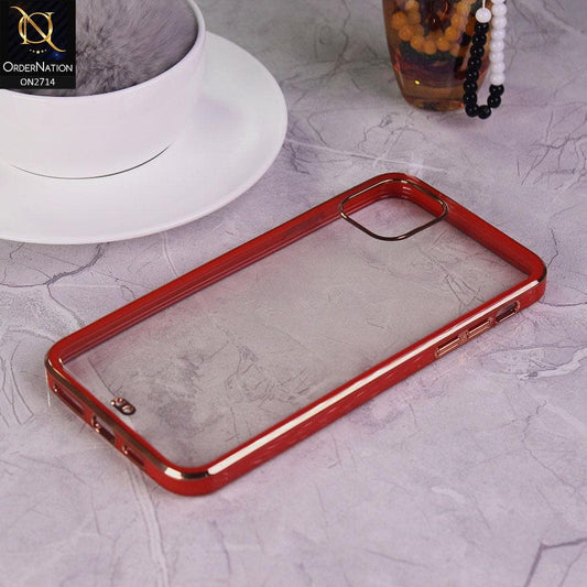 iPhone 11 Pro Cover - Red - Eletroplating Soft Square Straight Edge Transparent Case