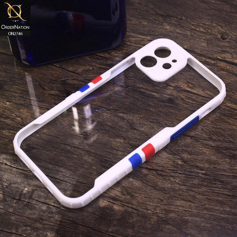 iPhone 12 Mini Cover - White - New Designer Sporty Look Transparent Soft Shell Case