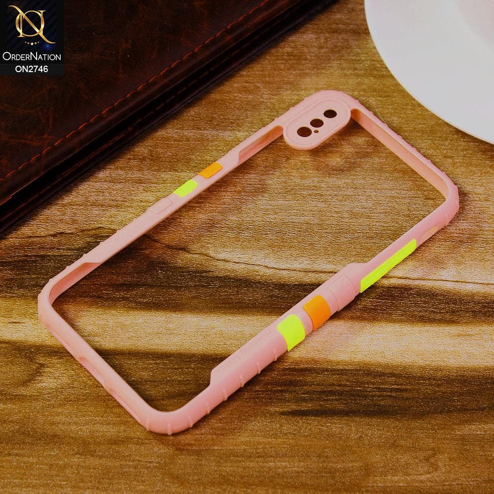 iPhone XS Max Cover - Pink - New Designer Sporty Look Transparent Soft Shell Case