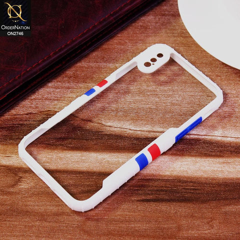iPhone XS Max Cover - White - New Designer Sporty Look Transparent Soft Shell Case