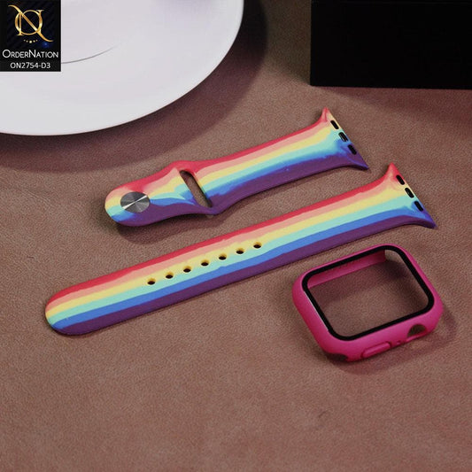 Apple Watch Series 4 / 5 / 6 (44mm) - Design 3 - Soft Candy Look Rainbow Colors Silicon Strap With Screen Cover