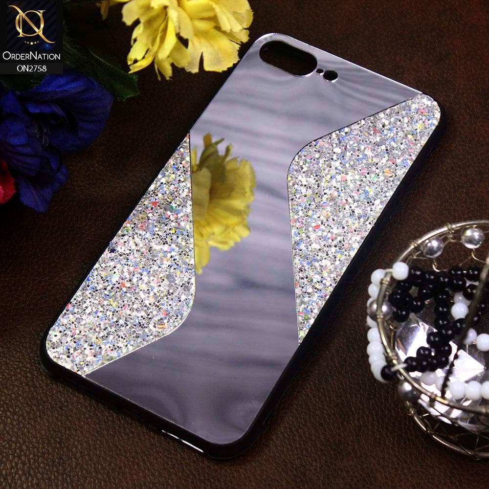 iPhone 8 Plus / 7 Plus Cover - White - Rhimestones Mirror Waves Soft Case