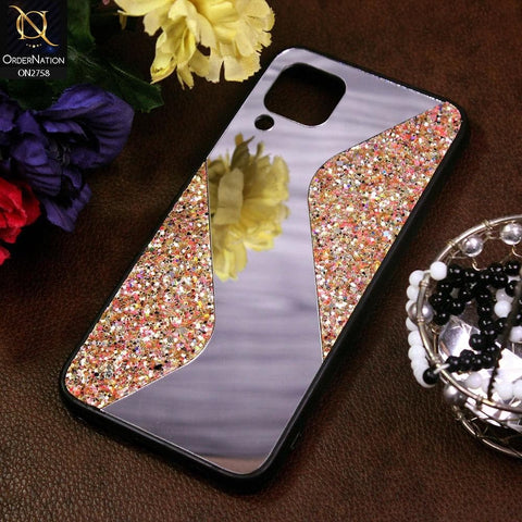 Huawei Nova 7i Cover - Golden - Rhimestones Mirror Waves Soft Case