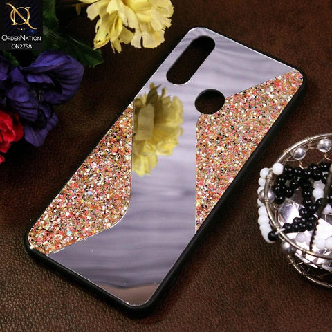 Oppo A8 Cover - Golden - Rhimestones Mirror Waves Soft Case