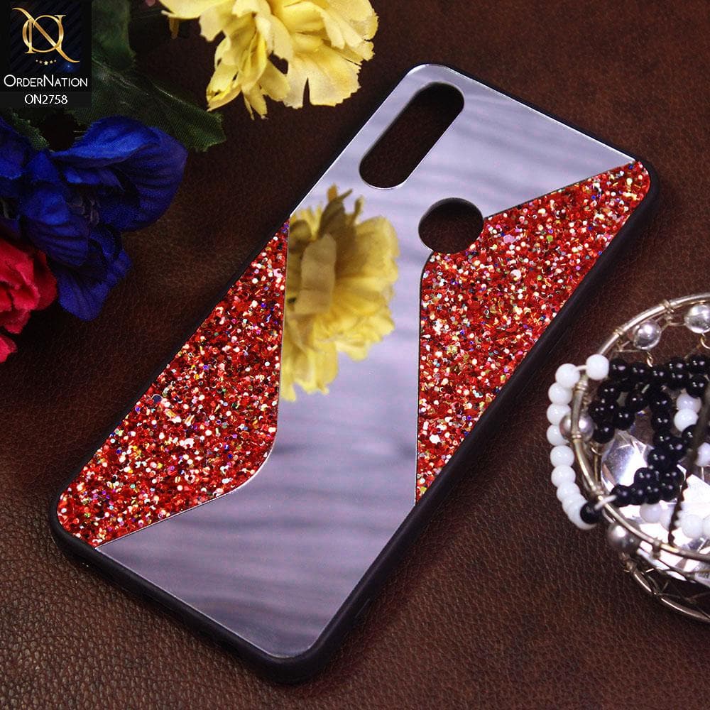Oppo A8 Cover - Red - Rhimestones Mirror Waves Soft Case