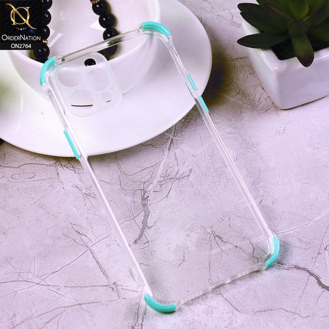iPhone 12 Cover - Aqua - Soft Anti Shock Colorfull Corner Back Clear Case