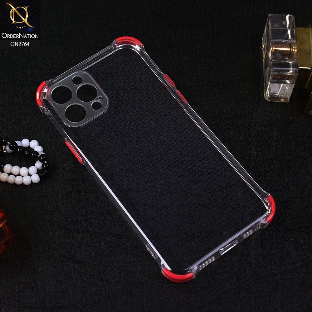 iPhone 12 Pro Max Cover - Red - Soft Anti Shock Colorful Corner Back Clear Case