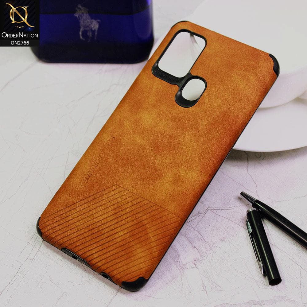 Oppo A53 Cover - Brown - Stylish PU Leather Diagonal Lines Soft Case